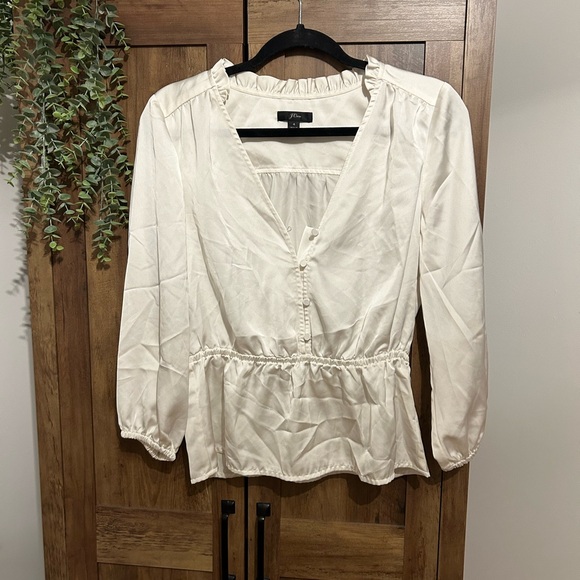 J Crew Womens Ivory White V Neck Button Detail Peplum Top Blouse - Picture 1 of 2